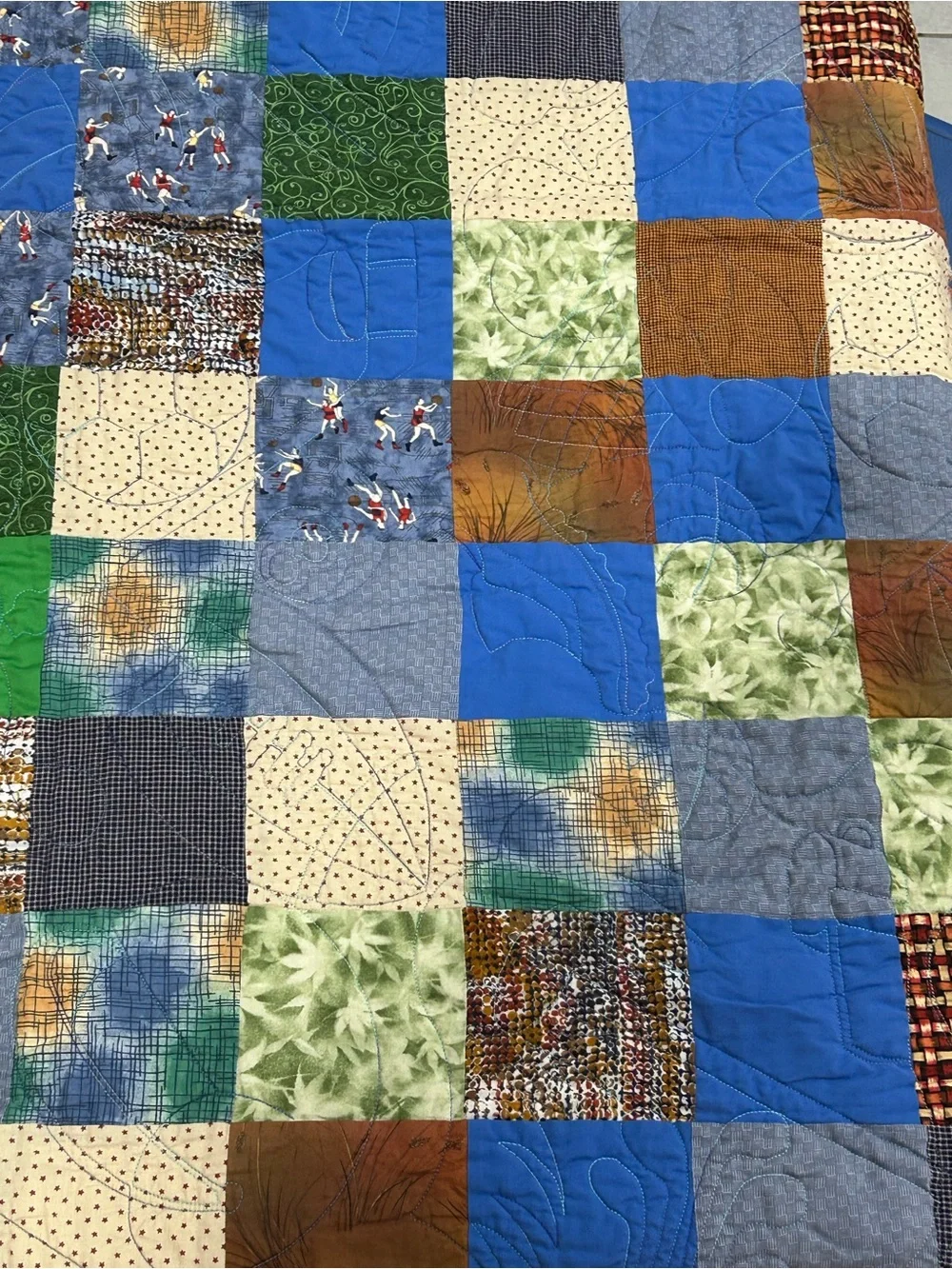 Handmade Quilt Blanket Sports Brown Green basketball‎ soccer volleyball baby boy